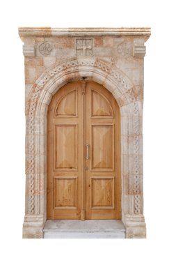 Modern klasik ahşap antika ev dekorasyon hafif kahverengi kapı üzerinde beyaz izole