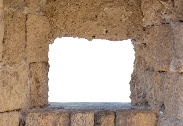 Velha janela de moldura do castelo medieval com espaço em branco para comercial — Fotografia de Stock