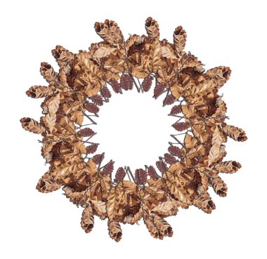 Sonbahar daire üzerinde beyaz izole kahverengi ağaç yaprakları yapılmış