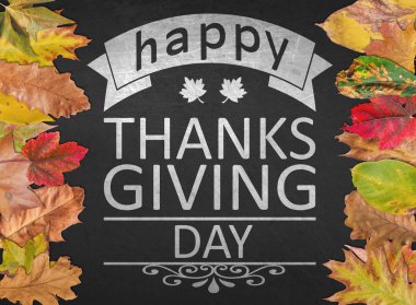 Gün tasarım blackboard sonbahar yaprakları ile teklif veren mutlu teşekkür