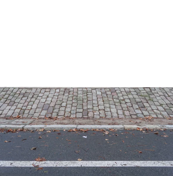 Asphhalt πλευρά δρόμο και κύβος πέτρα και λευκό χώρο — Φωτογραφία Αρχείου