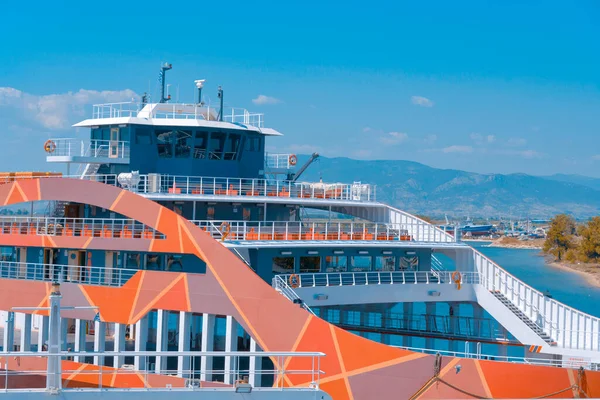 Kavala Grécia Agosto 2018 Close Deck Ferry Ancorado Marina Com — Fotografia de Stock