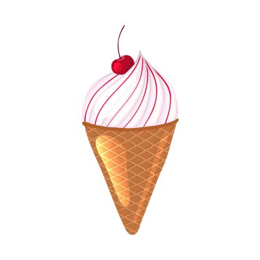 Bir gözleme koni kiraz dondurma. Çizgi film simgesi. 