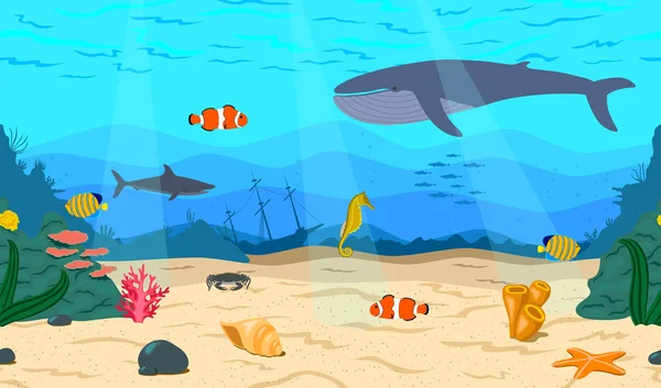 Il fondo del mare. L'oceano e la vita marina . — Vettoriale Stock
