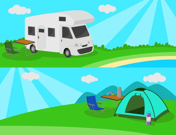 Camp on the meadow. — Stock Vector