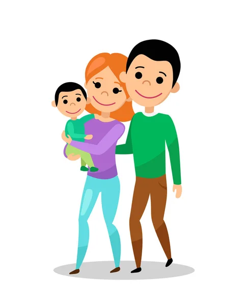Una familia feliz va a dar un paseo. Mamá, papá y bebé . — Vector de stock