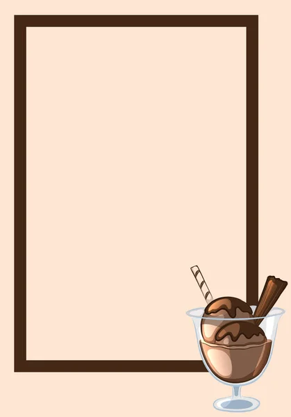 Quadro, decorado com sorvete de chocolate em um vaso de vidro . — Vetor de Stock