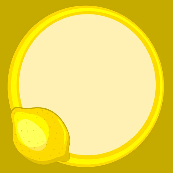 Round yellow frame, decorated with lemon. — Stock Vector