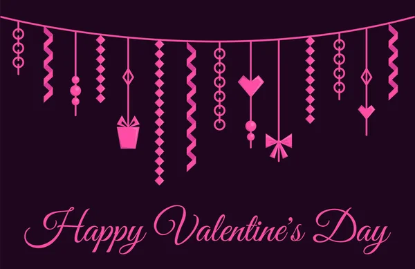 Šťastný Valentýna Nápisu Plakátu Blahopřání Girlanda Dekorace Vektorové Ilustrace — Stockový vektor