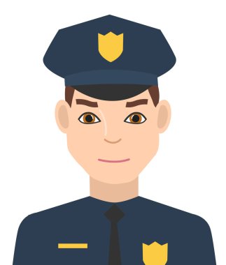 Polis üniformalı bir adam. Avatar, portre. Beyaz bir arka planda izole edilmiş. Vektör illüstrasyonu.