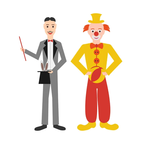 En clown och en trollkarl. Cirkusyrke. — Stock vektor