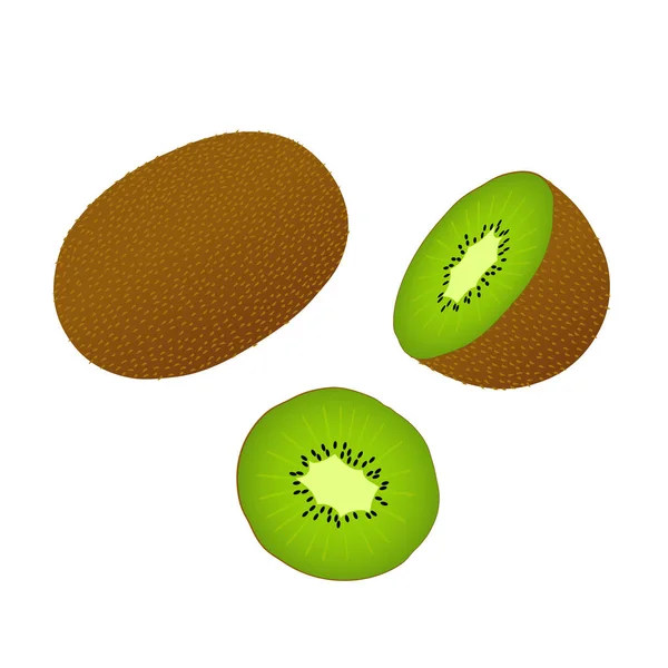 Kiwi. Le fruit entier, moitié, morceau . — Image vectorielle