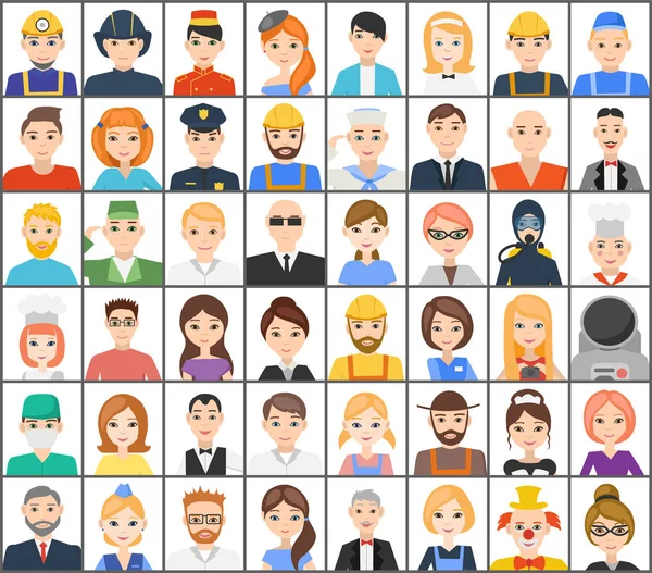 Een Verzameling Avatars Van Mensen Vertegenwoordigers Van Verschillende Beroepen Vectorillustratie — Stockvector