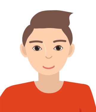 Avatar of a young man in a red t-shirt. Isolated on a white background. Vector illustration.