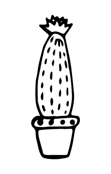 Kvetoucí Kaktus Izolovaný Bílém Pozadí Ručně Kreslený Styl Skica Černý — Stockový vektor
