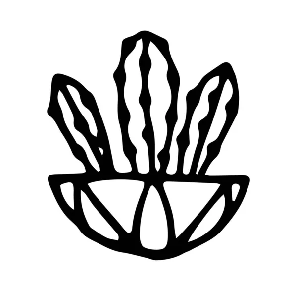 Kaktus Einem Blumentopf Isoliert Auf Weißem Hintergrund Schwarze Umrisse Handgezeichneter — Stockvektor
