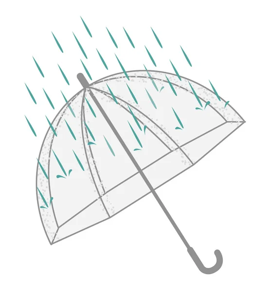 透明な傘と雨を開きます 白い背景に隔離されています ベクターイラスト — ストックベクタ