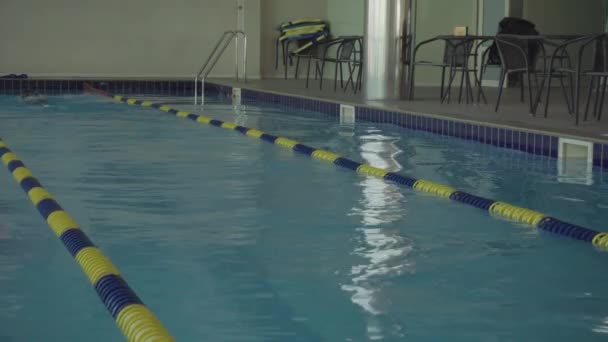 Training männlicher Schwimmer im Becken. Aktivsport im Wasser. Wassersport- und Schwimmwettbewerbe — Stockvideo