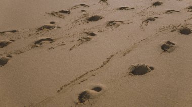 kum yakın çekim ayak izleri. okyanus kıyı yalnız yürümek