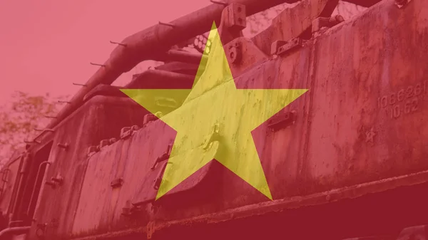 De Vietnamese militair museum met een tentoonstelling van vastgelegde apparatuur. Trofee Amerikaans militair materieel — Stockfoto
