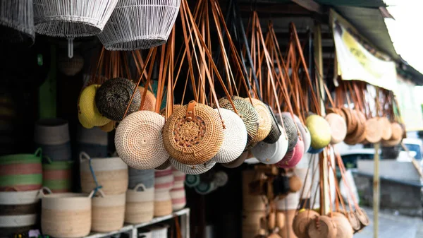 Sacos Turísticos Balineses Tradicionais Bolsas Vime Balinês Clássico — Fotografia de Stock