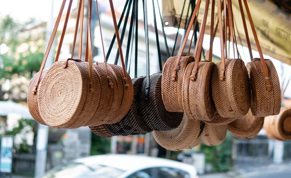 Sacos Turísticos Balineses Tradicionais Bolsas Vime Balinês Clássico — Fotografia de Stock