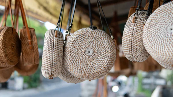 Sacos Turísticos Balineses Tradicionais Bolsas Vime Balinês Clássico — Fotografia de Stock