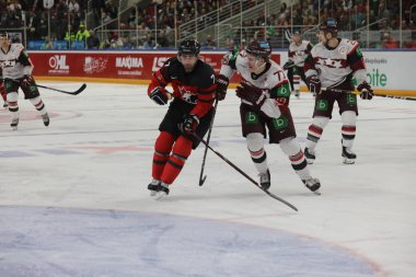Letonya, Riga 2018.05.01-Arena Riga. Kanada rakip takım Letonya ön turnuva oyun, pre-IIHF Dünya Şampiyonası eylem takım.