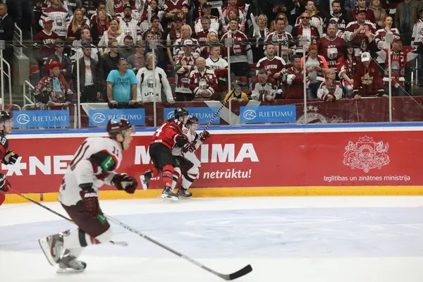 Lettland Riga 2018 Arena Riga Team Kanada Team Lettland Före — Stockfoto