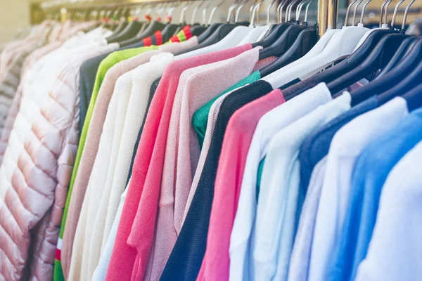 Womans clothes on hangers. — Stock Photo, Image