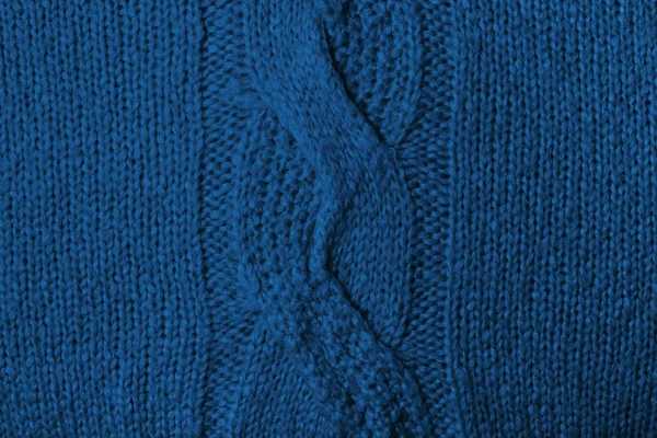 Knitted blue woolen texture. — Stock Photo, Image