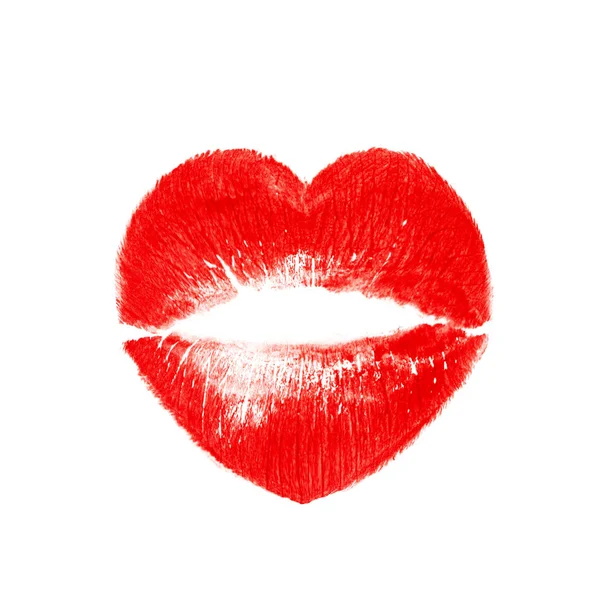 Beyaz üzerine izole edilmiş kırmızı dudakların baskısı. — Stok fotoğraf