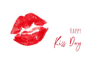 Beyaz üzerine izole edilmiş kırmızı dudakların baskısı.