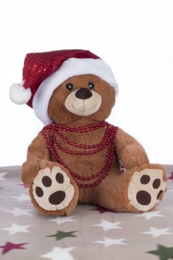 Oyuncak ayı kırmızı Noel şapka ve kolye, izole