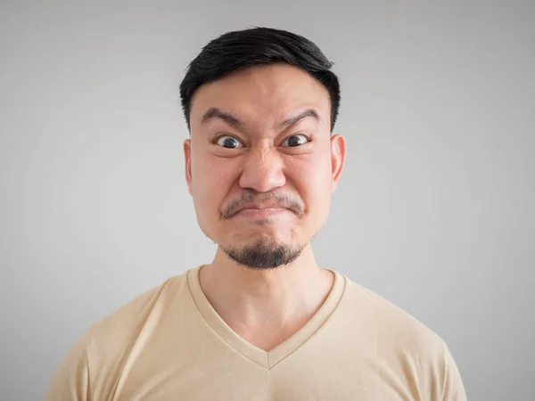 Cabeza Cara Enojada Loca Hombre Asiático Con Barba Bigote —  Fotos de Stock