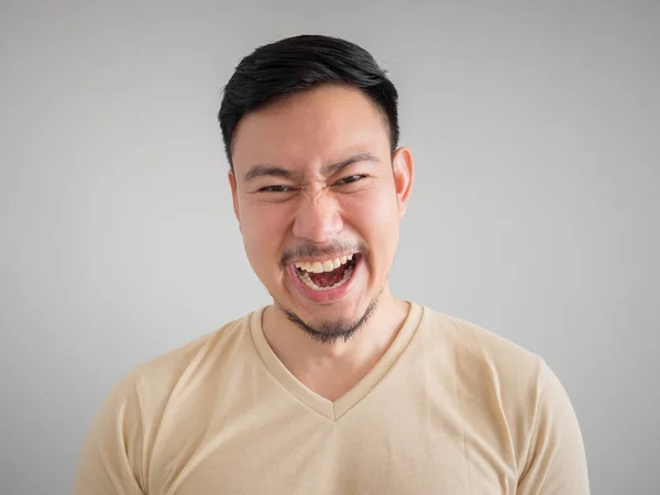 Cabeza Loco Riendo Cara Asiático Hombre Con Barba Bigote —  Fotos de Stock