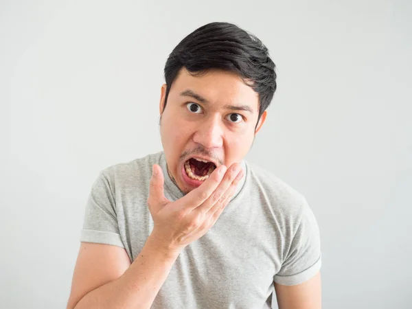 Funny face of bad breath man. — Stock Photo, Image