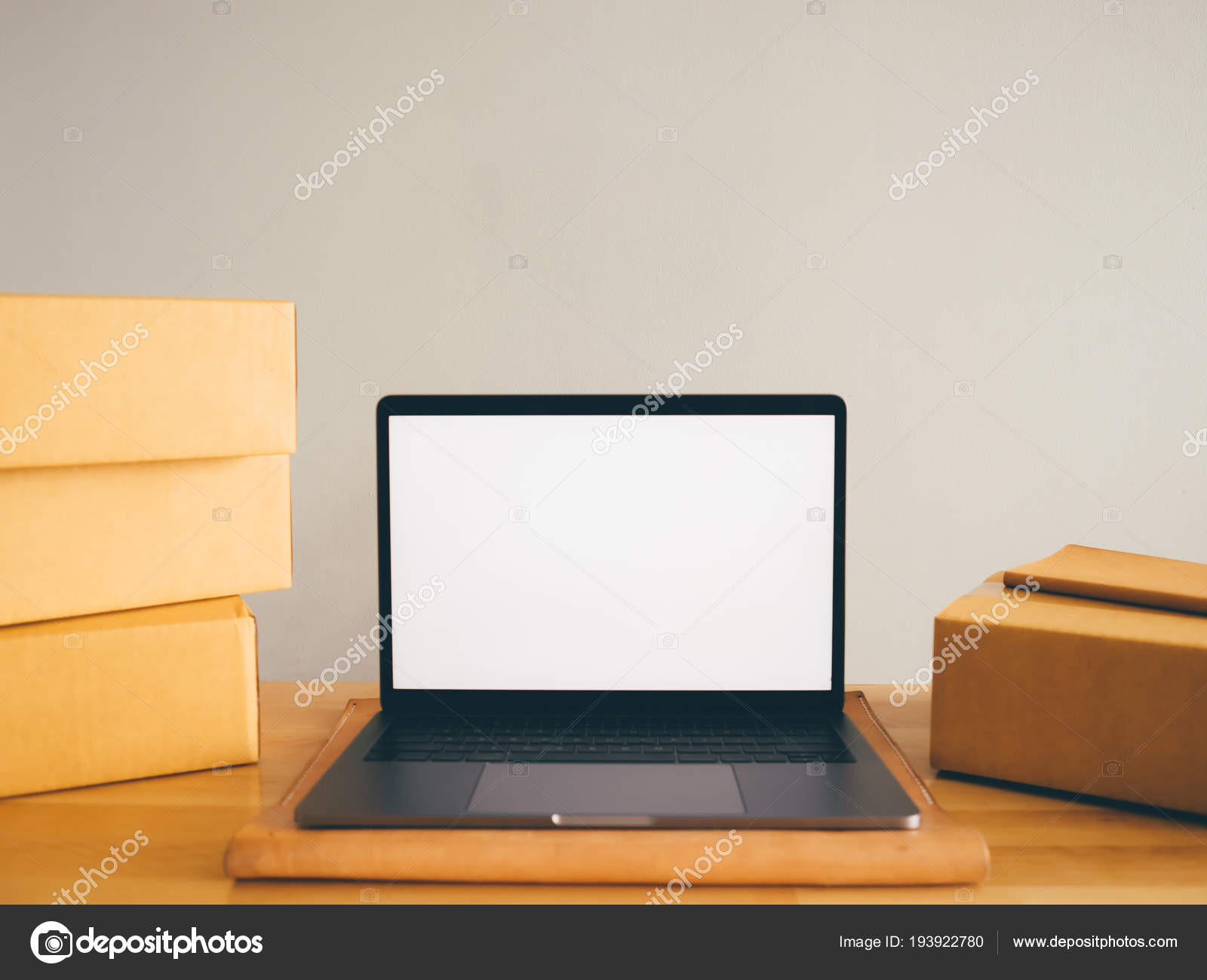 Download Mockup White Empty Display Laptop Boxes Concept Online Business Stock Photo Image By C Sevendeman 193922780
