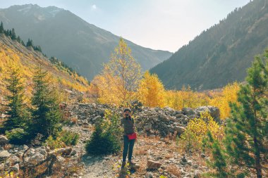 Woman hike through mountain and beautiful nature of forest.