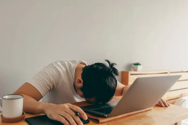 Lazy man is working in his apartment in concept of Work From Home. — Stock Photo, Image