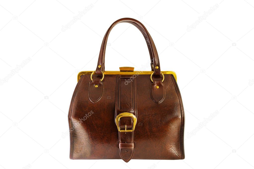 Vintage brown chest with golden buckle, bag