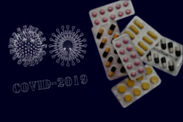 Таблетки проти вірусу Коронавірус або концепція COVID-19. Virus Pandemic Protection, Coronavirus COVID-19 — стокове фото