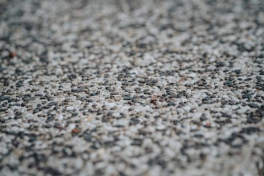 Kumda çok sayıda renkli çakıl taşının arka planında. Merkezde odaklanmış bir sürü taş var. Taşların güzel hafif dokusu. Siyah, kırmızı, ölçülü ve beyaz taşlar..