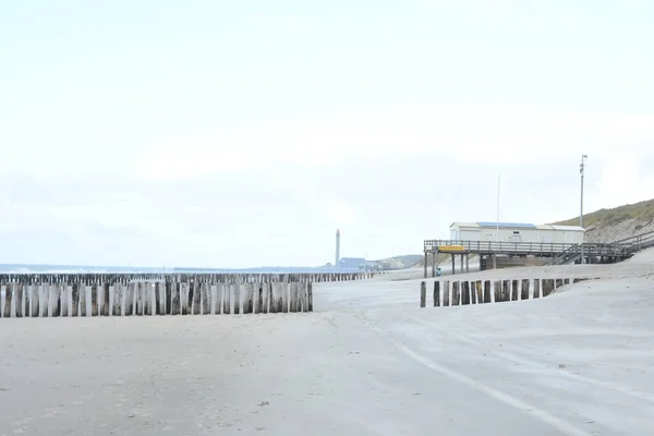 Vågbrytare Och Strandrestaurang Stranden Floden Westerschelde — Stockfoto