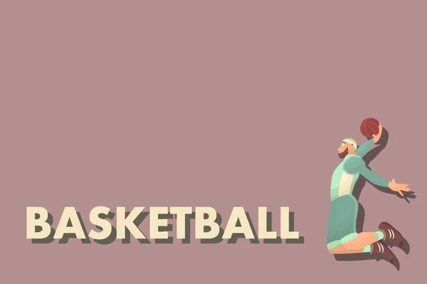 Joueur de basket-ball comique avec balle à plat. Image de bande dessinée — Image vectorielle