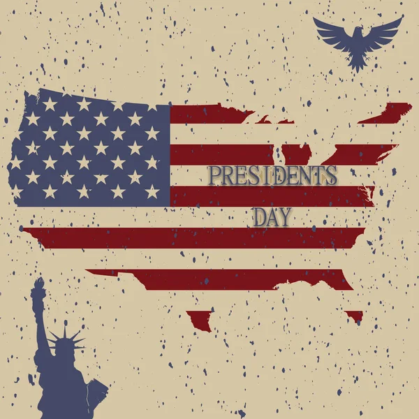 Dia dos Presidentes. mapa da América. A Estátua da Liberdade —  Vetores de Stock