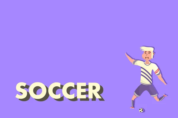 Futbolista cómico con balón en plano. Imagen de dibujos animados — Vector de stock