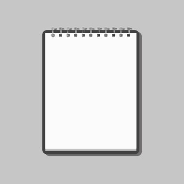 Gri arka plan üzerinde izole boş gerçekçi sarmal not defteri defter