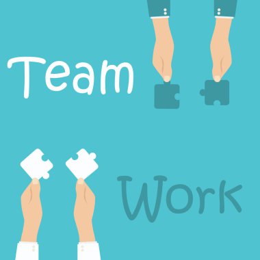 Takım çalışması ve işbirliği kavramı. Elleri tutan ve koyarak birlikte adet bulmaca.