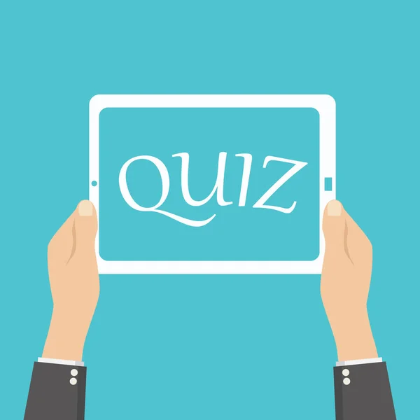 Quiz in tablet. mani umane — Vettoriale Stock